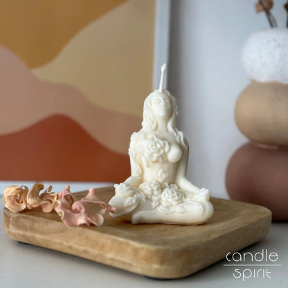 Yoga Lady Candle inspired by Mother Nature. Goddess yoga studios, retreats, altars decor.